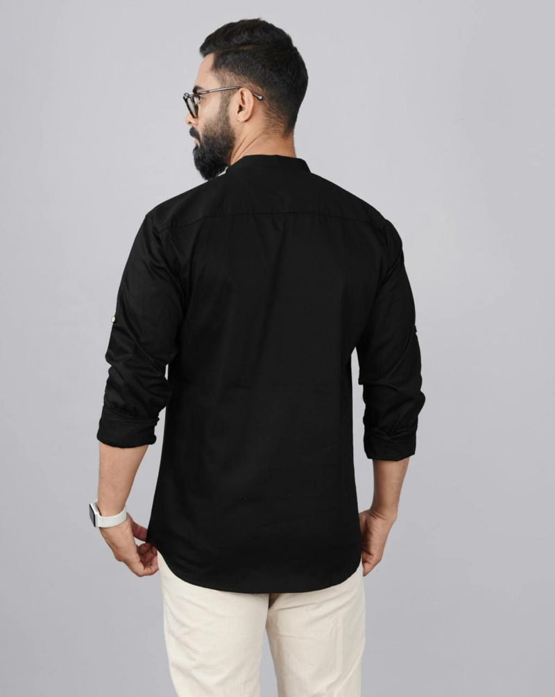Black Lycra Regular Fit Full Sleeves Kurta For Men's