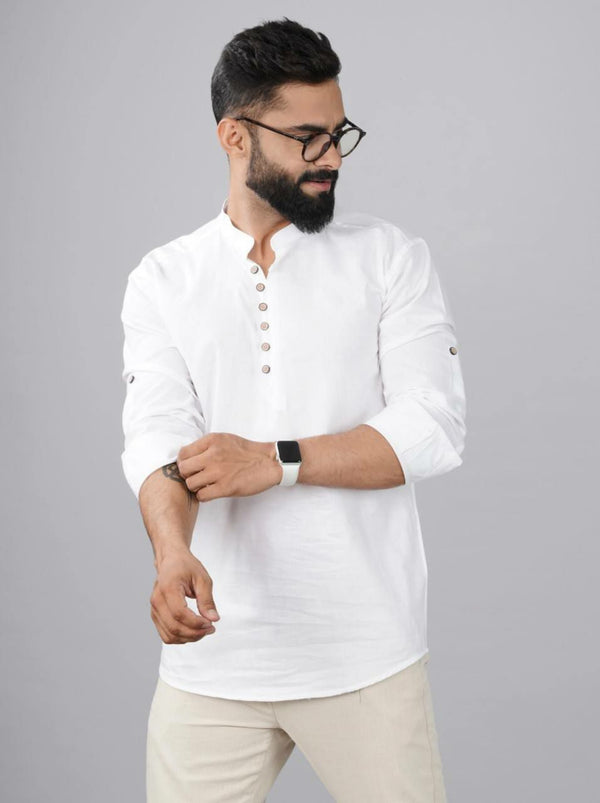 White Lycra Regular Fit Full Sleeves Kurta For Men's