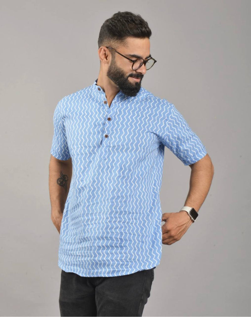 Lycra Regular Fit Half Sleeves Kurta For Men's