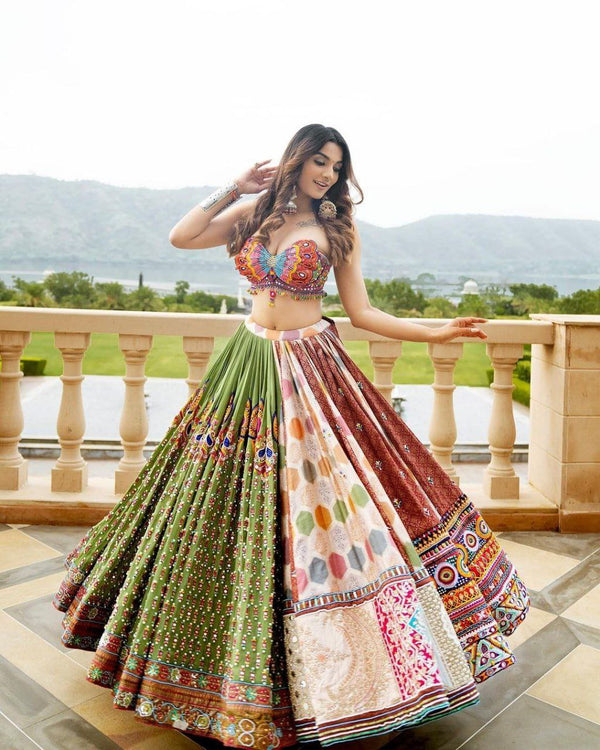 White And red Designer Mirror Work Lehenga Choli With Dupatta