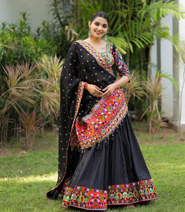 Black Color Faux Georgette Embroidery Work Lehenga Choli