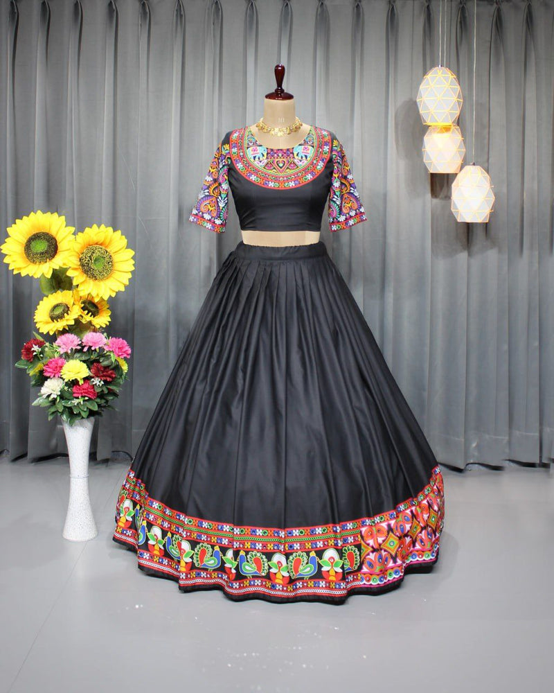 Black Heavy Flair Soft Silk Designer Lehenga  Choli For Women