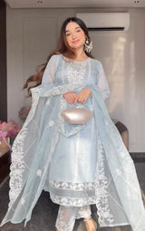 Designers Embroidery Work Orgenza Silk Gown For Girl