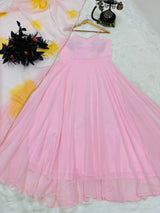 Pink Designers Silk Gown For Girl