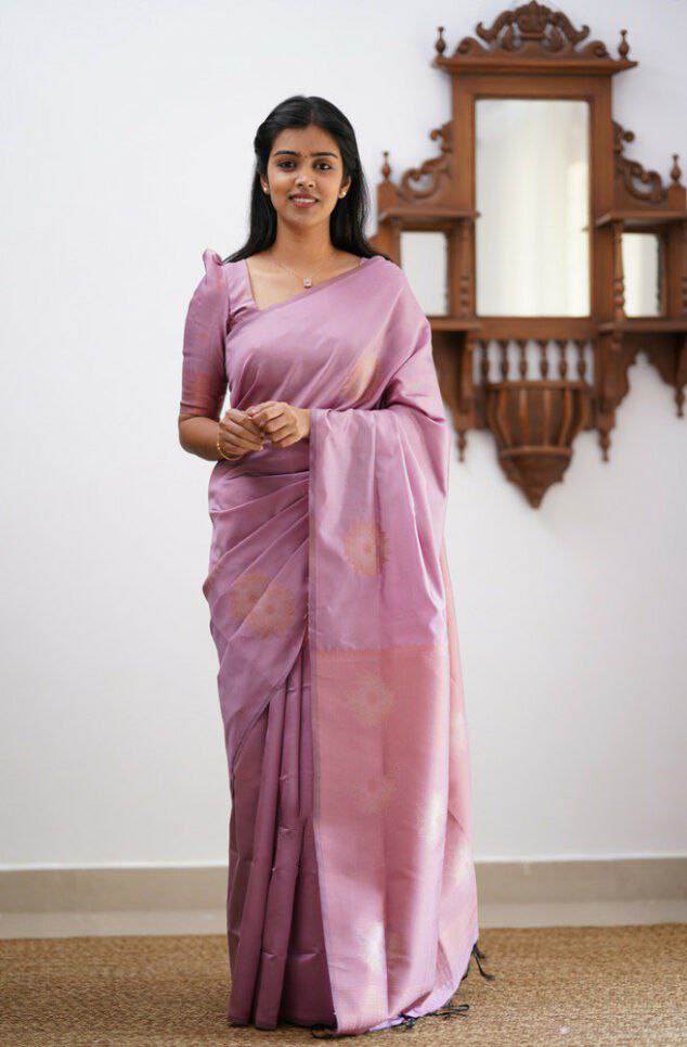 Pink Saree with contrast blouse