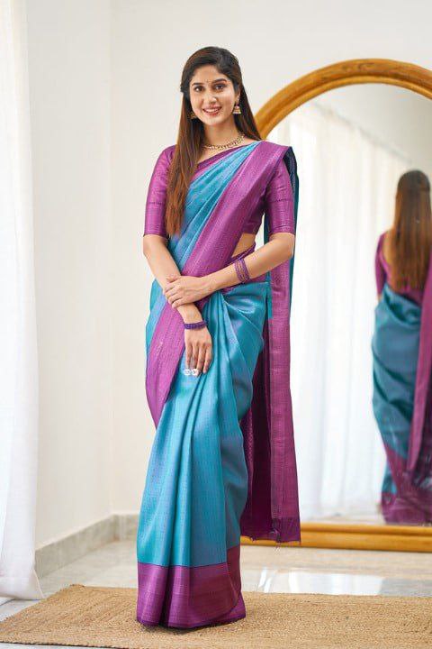 Saree with contrast blouse