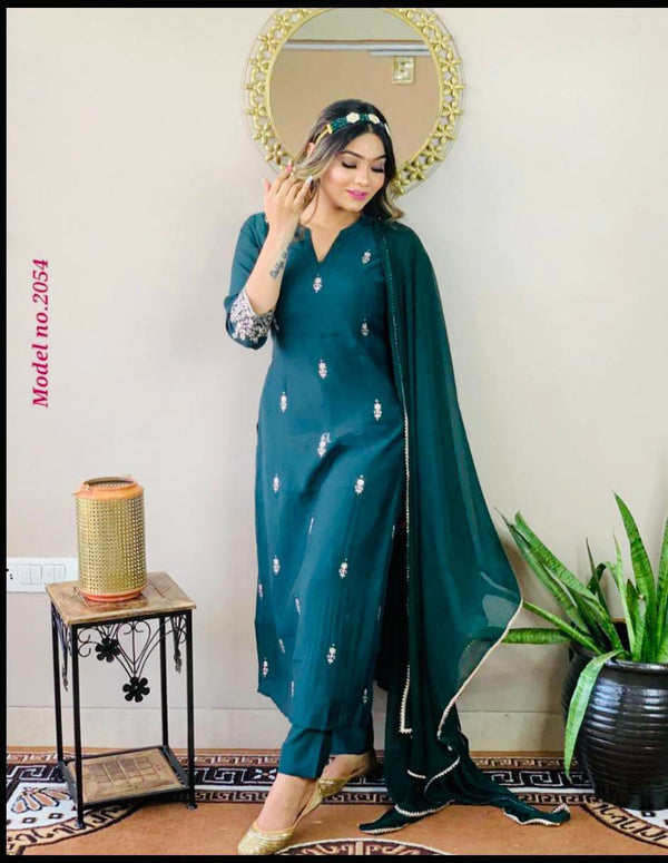 Designer Reyon Slub with Chinnon Embroidered Dupatta