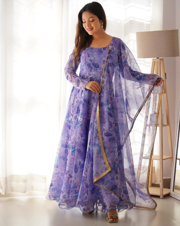 New Party Wear Look Organza Taby Silk Gown With Dupatta