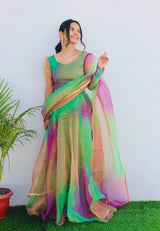 New Party Wear Look Organza Taby Silk Gown With Dupatta
