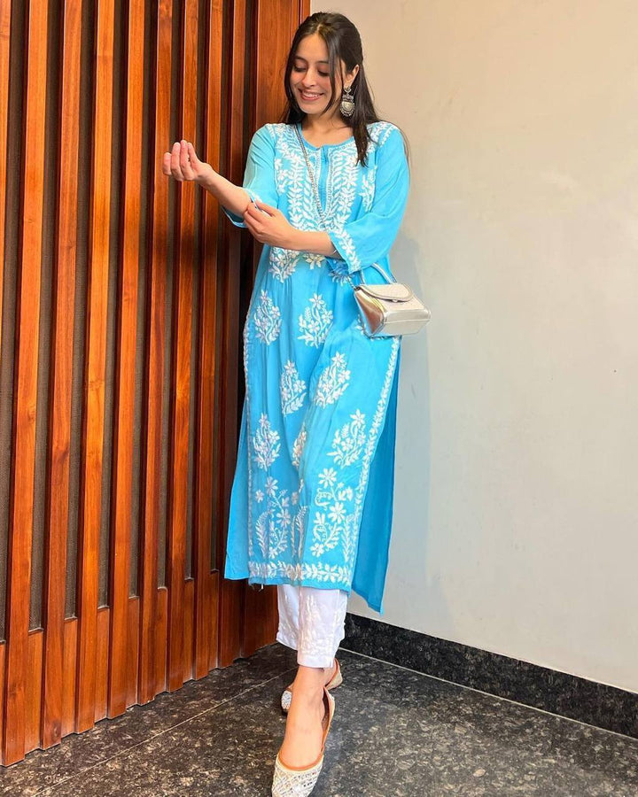 blue rayon designer kurti