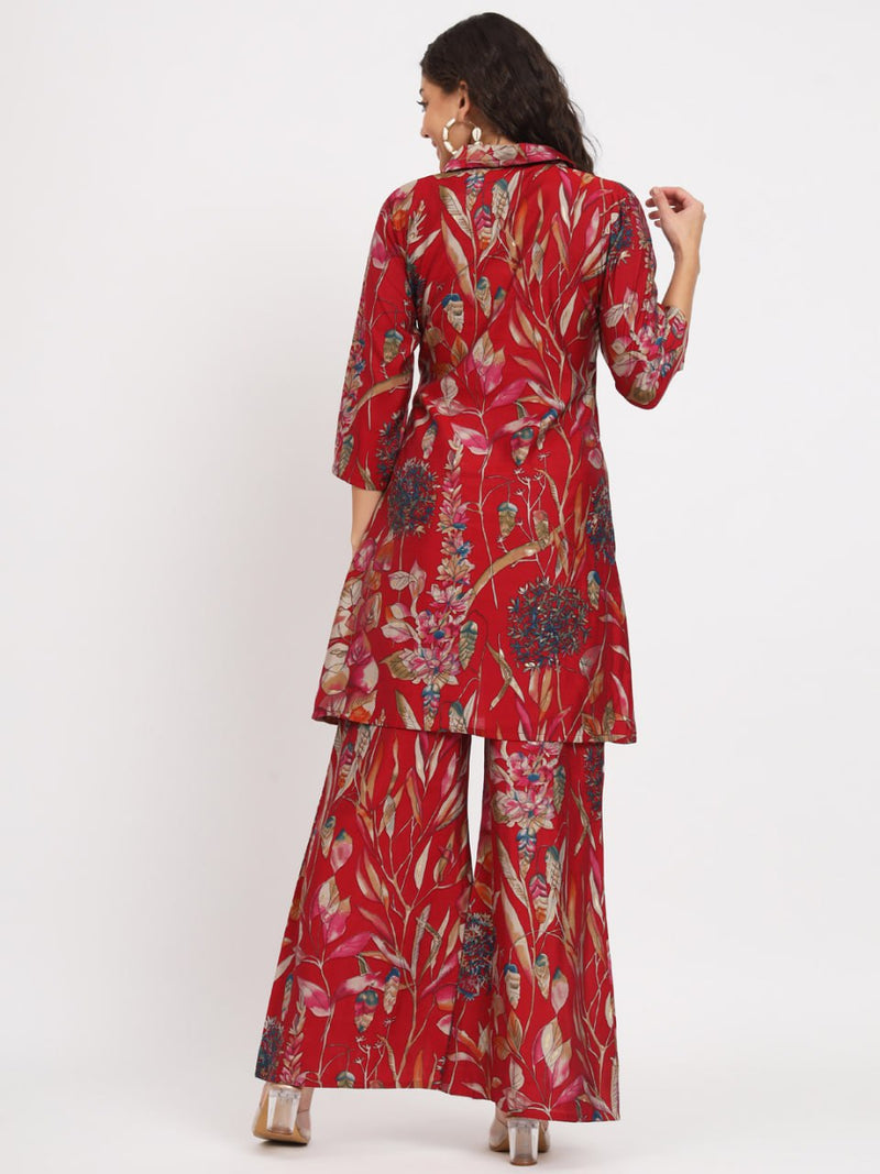 Red printed top And plazzo co -ord set