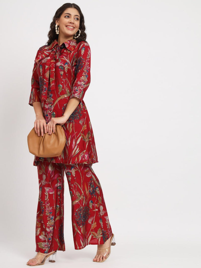 Red printed top And plazzo co -ord set