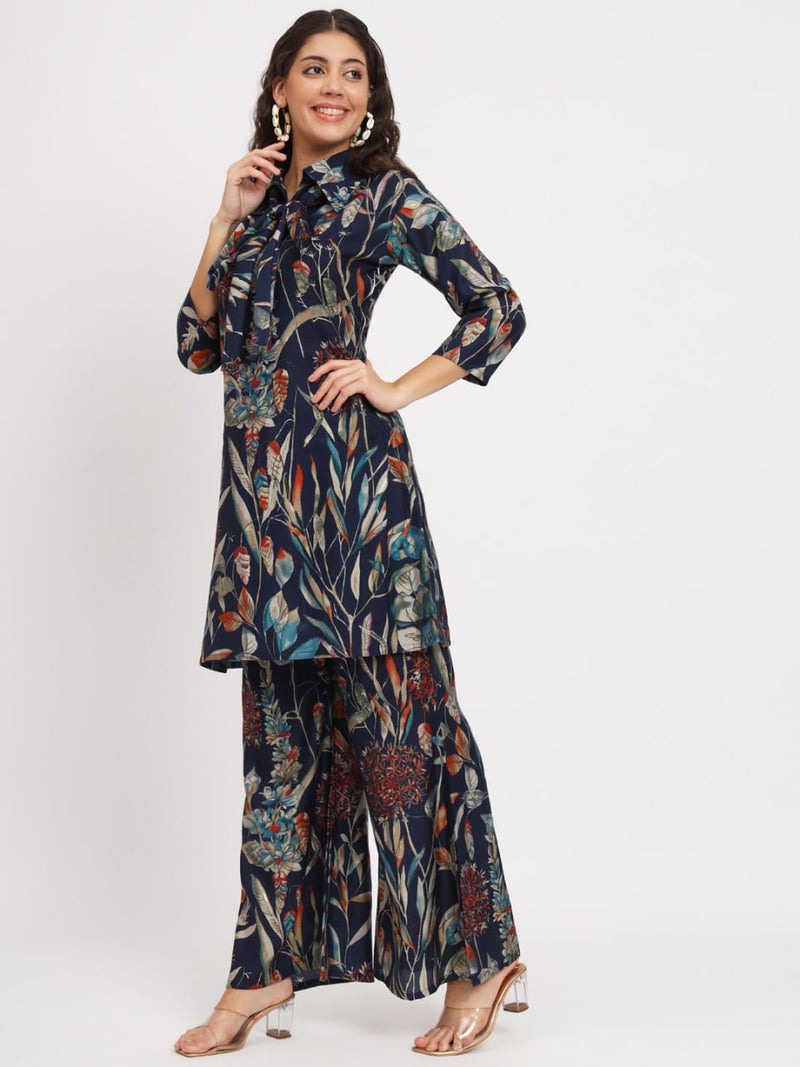 Blue Designer Printed top And plazzo co -ord set