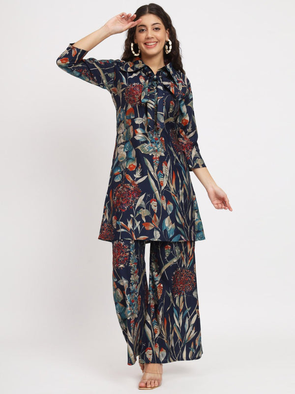 Blue Designer Printed top And plazzo co -ord set