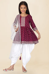Beautiful Floral KURTA with DHOTI and designer bow with front Lace.And size Adjustment Dori..