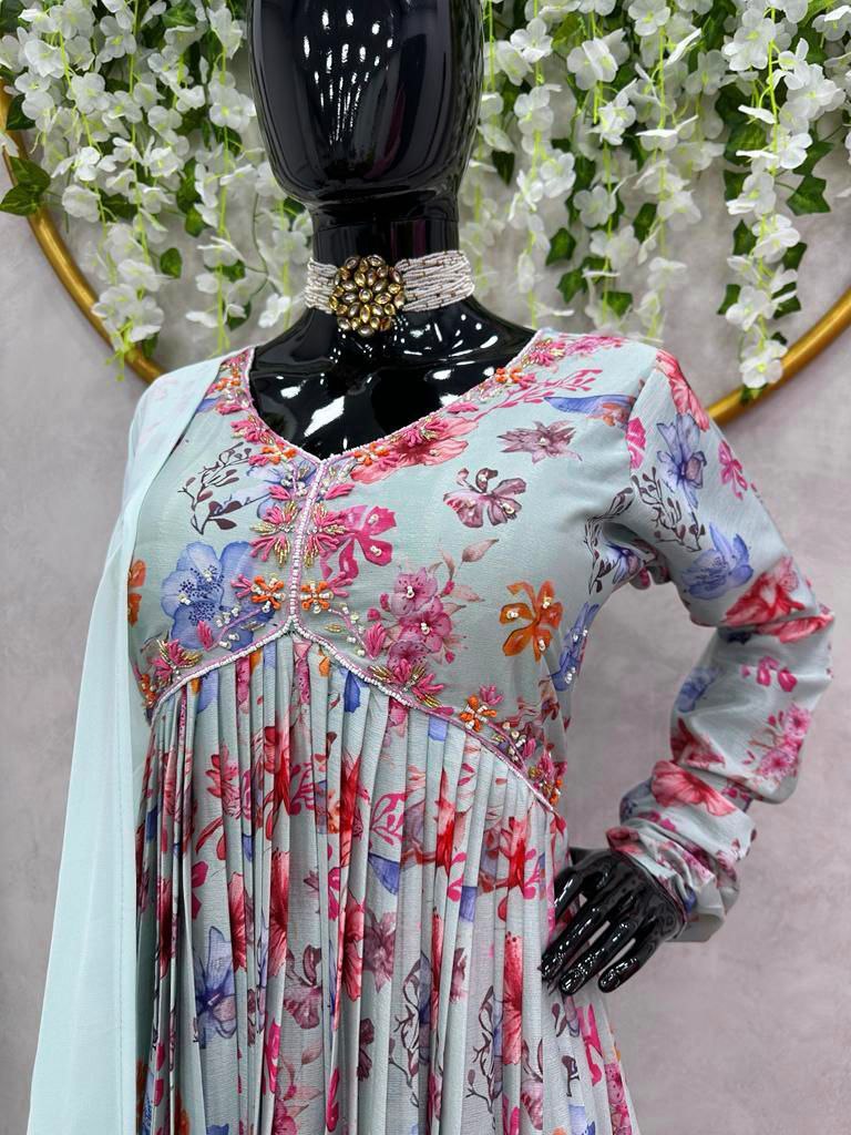 Designer Digital Printed Gown For Grils