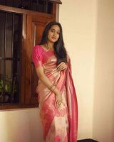 Pink Designer Silk Jacquard Work Saree With Attractive Blouse Piece