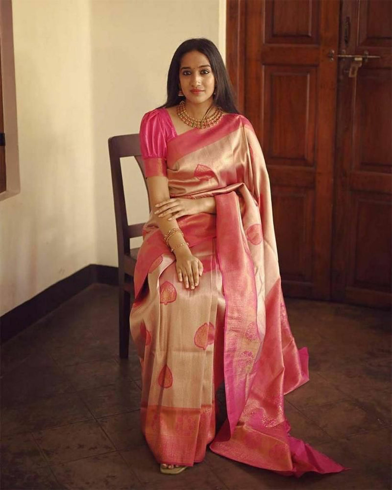 Pink Designer Silk Jacquard Work Saree With Attractive Blouse Piece