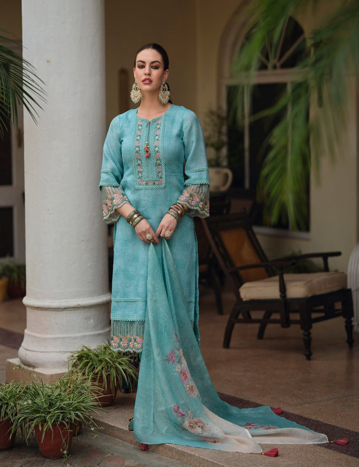 blue designer embroidery work casual wear  kurta set