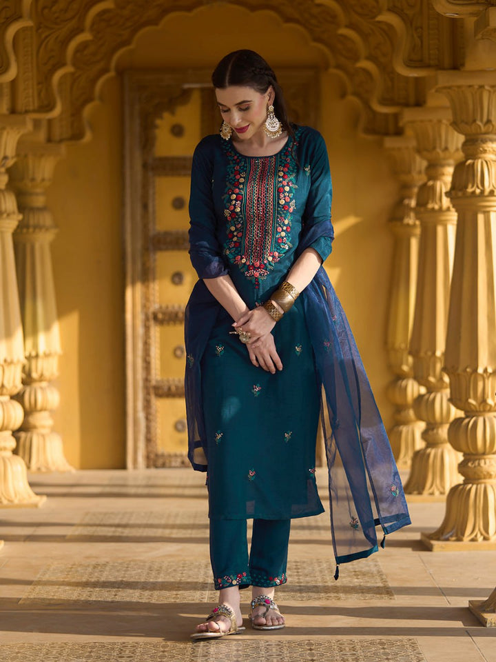 blue viscose designer kurta set