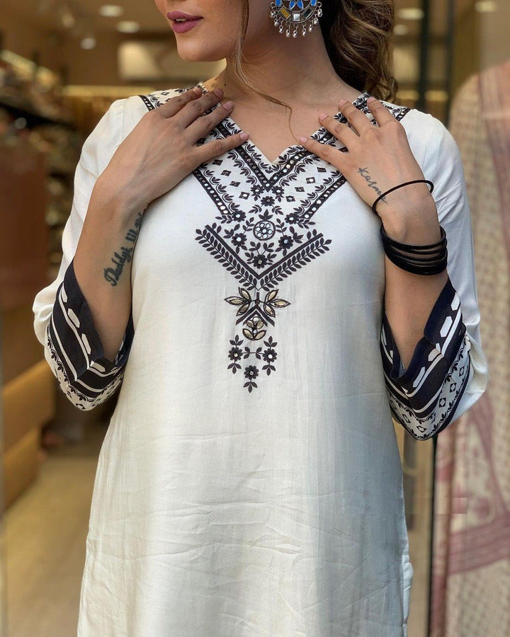 white Long kurta set