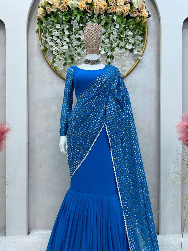 Blue Georgette Ready to wear Lehenga saree