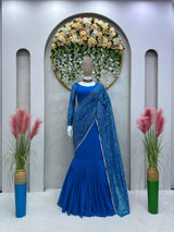 Blue Georgette Ready to wear Lehenga saree