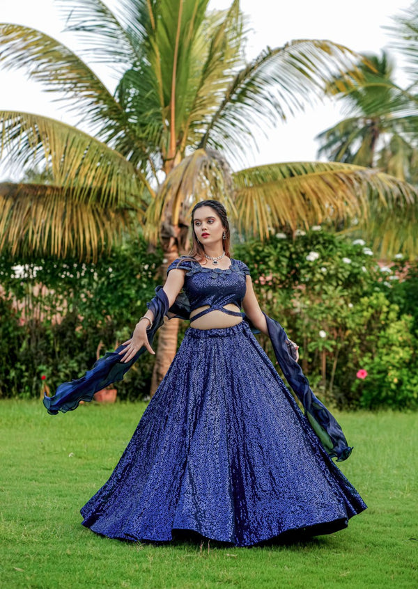 Blue Heavy Georgette Embroidery Sequence Work Lehenga Choli With Blouse