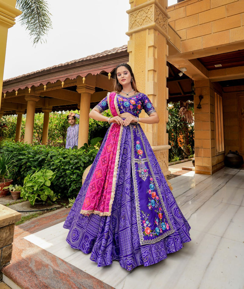 Purple Heavy Bridal Lehenga Choli With Dupatta And Blouse
