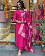 Pink Muslin Cotton Designer Kurta Set With Dupatta