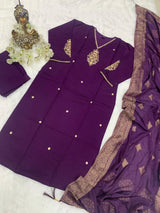 Purple Muslin Cotton Designer Kurta Set With Dupatta