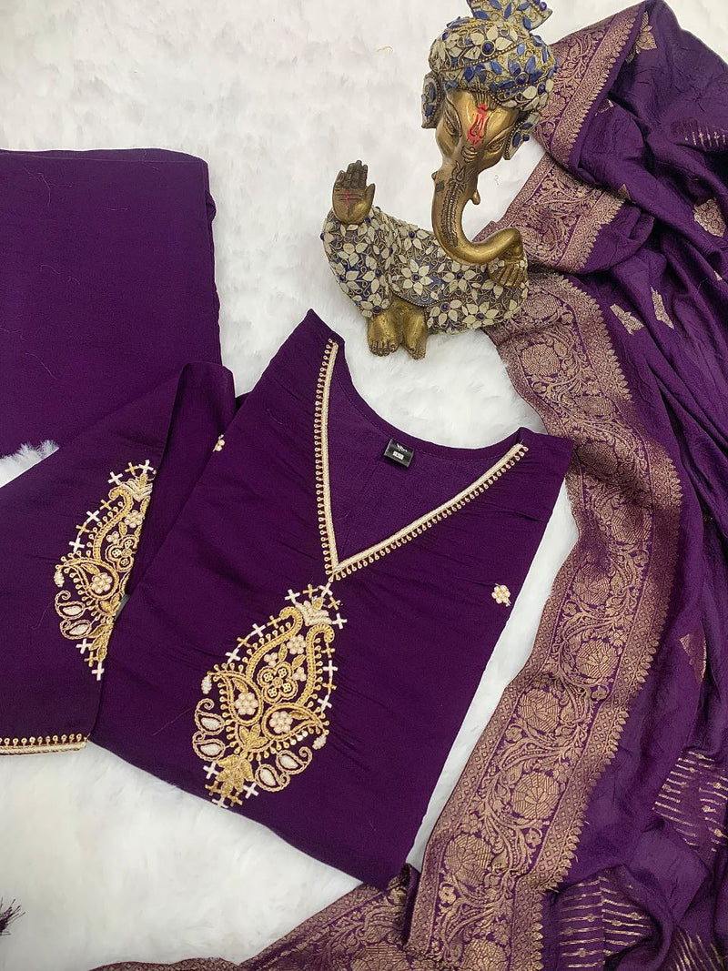 Purple Muslin Cotton Designer Kurta Set With Dupatta