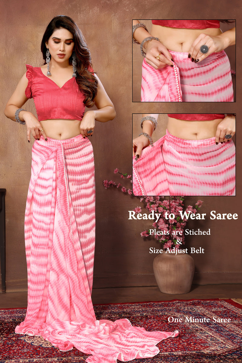 Pink Georgette  Ready To Wear Saree With Attractive Banglori Blouse