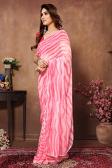 Pink Georgette  Ready To Wear Saree With Attractive Banglori Blouse