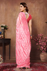Pink Georgette  Ready To Wear Saree With Attractive Banglori Blouse