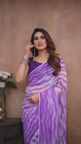 Purple Ready To Wear Saree With Attractive Banglori Blouse