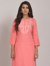 Pink Designer Rayon Embroidery Work Kurta Set With Dupatta