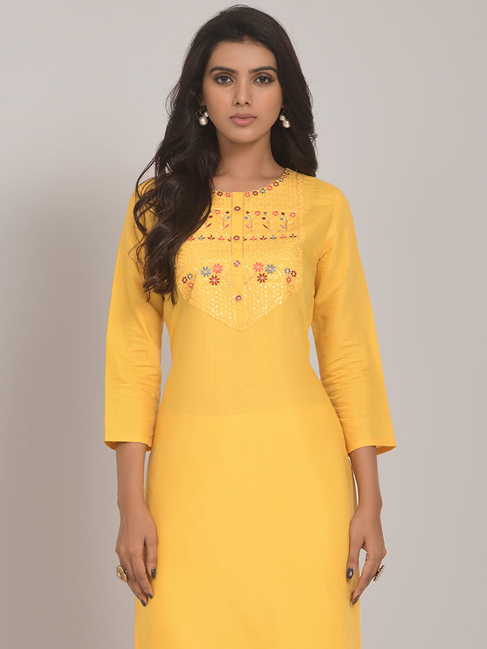 Yellow latest designer cotton kurti for girl