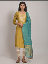 Yellow Sequence Embroidered Kurta With Lycra Pant And Jacquard Dupata