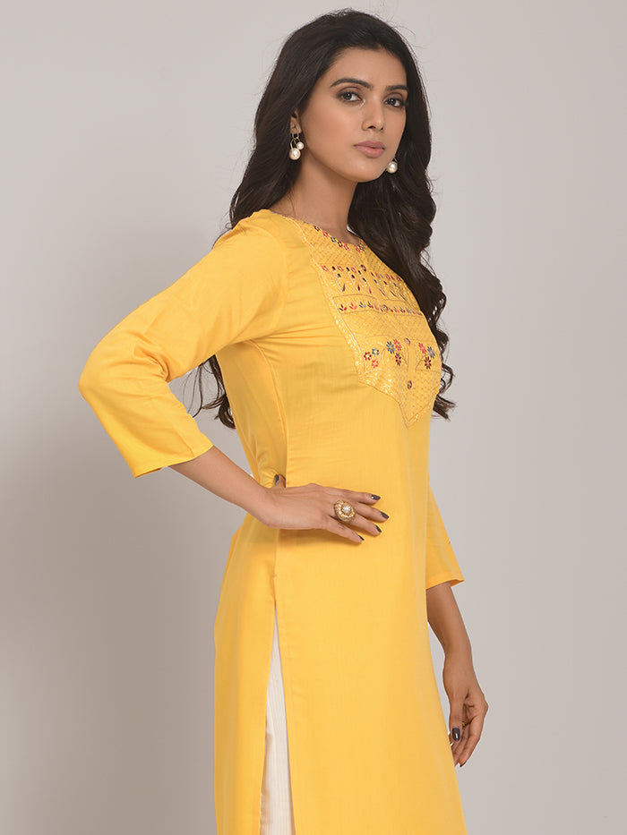 Yellow latest designer cotton kurti for girl