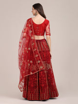 maroon net embroidery thread work designer lehenga choli for women