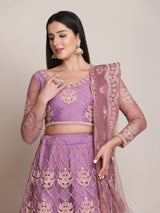 purple net embroidery thread work designer lehenga choli for women