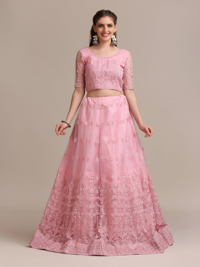 light pink embroidery thread work designer lehenga choli for women