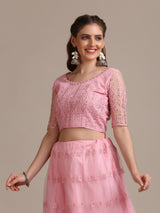 light pink embroidery thread work designer lehenga choli for women