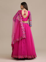 pink net taffeta silk embroidery work designer work lehenga choli for women