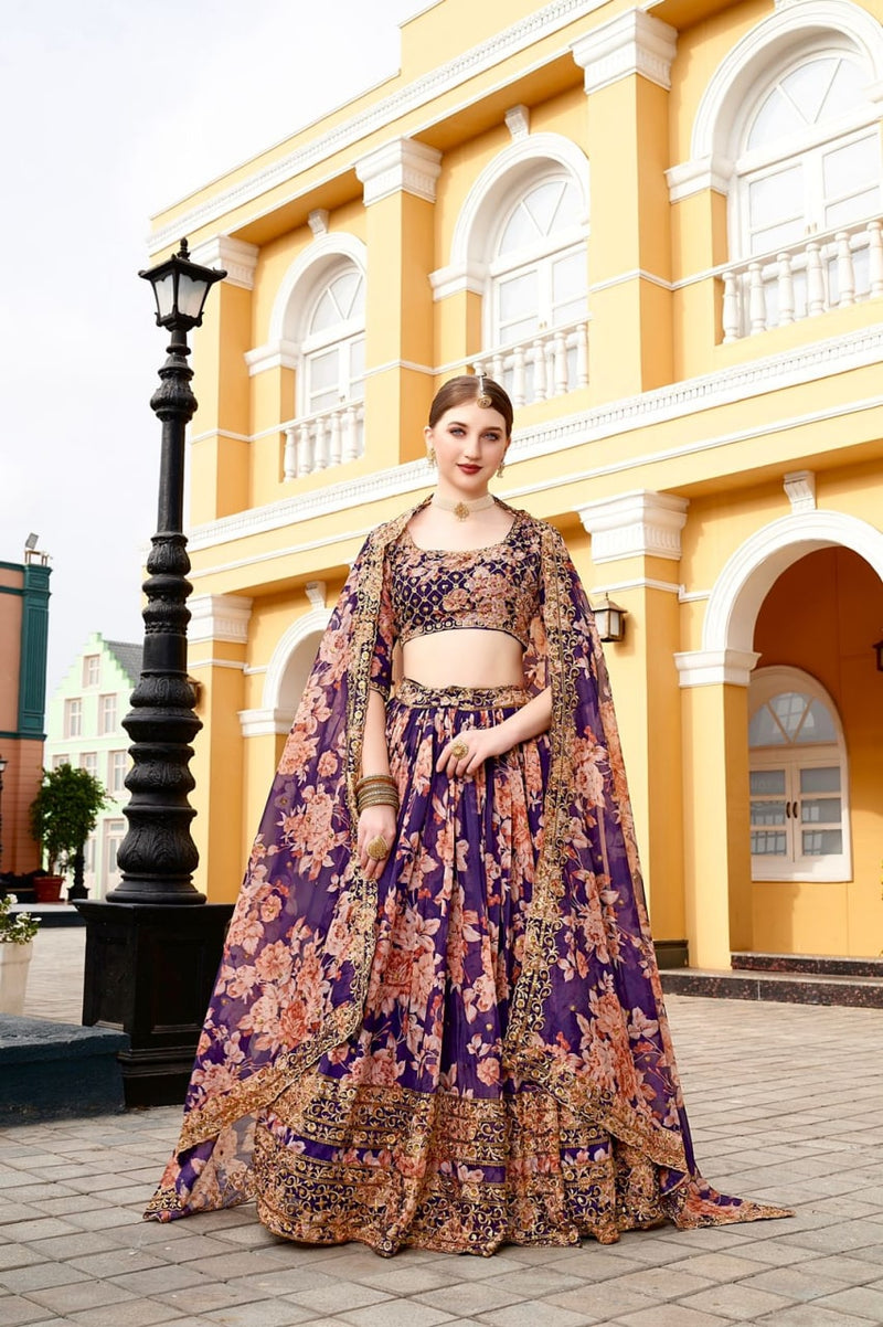 Purple Organza Sequence Work Lehenga Choli With Dupatta