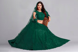 green net embroidery thread work lehenga choli for women