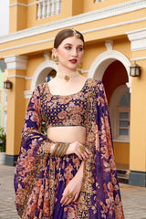 Purple Organza Sequence Work Lehenga Choli With Dupatta