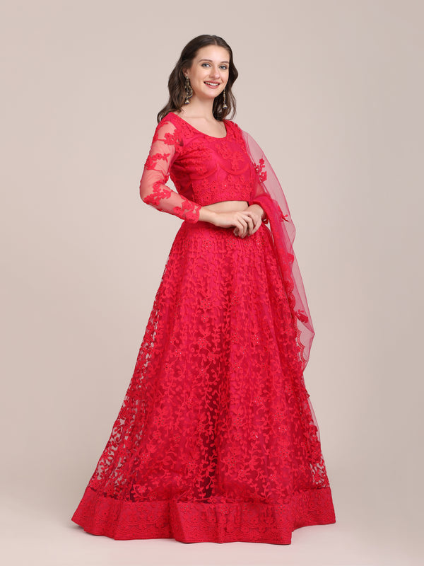 pink net taffeta silk embroidery work designer work lehenga choli for women