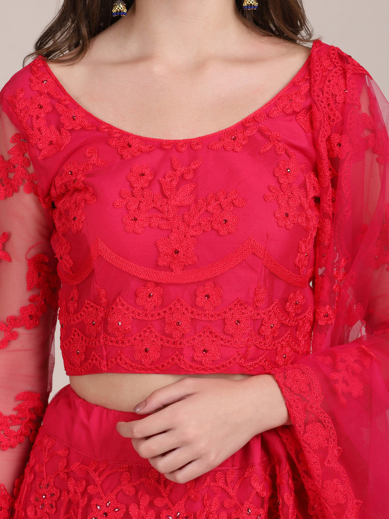 pink net taffeta silk embroidery work designer work lehenga choli for women